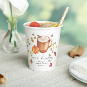Love is brewing Pumpkin Coffee Bridal shower Paper Cups