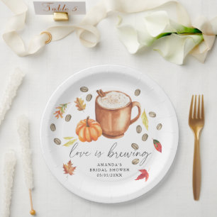 Love is brewing Pumpkin Coffee Bridal shower Paper Plate