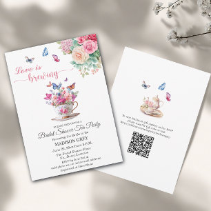 Love is Brewing QR Code Bridal Shower Tea Party Invitation