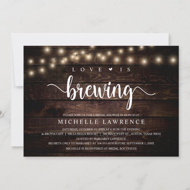 Love is brewing, Rustic Bridal Shower Celebration Invitation (Front)