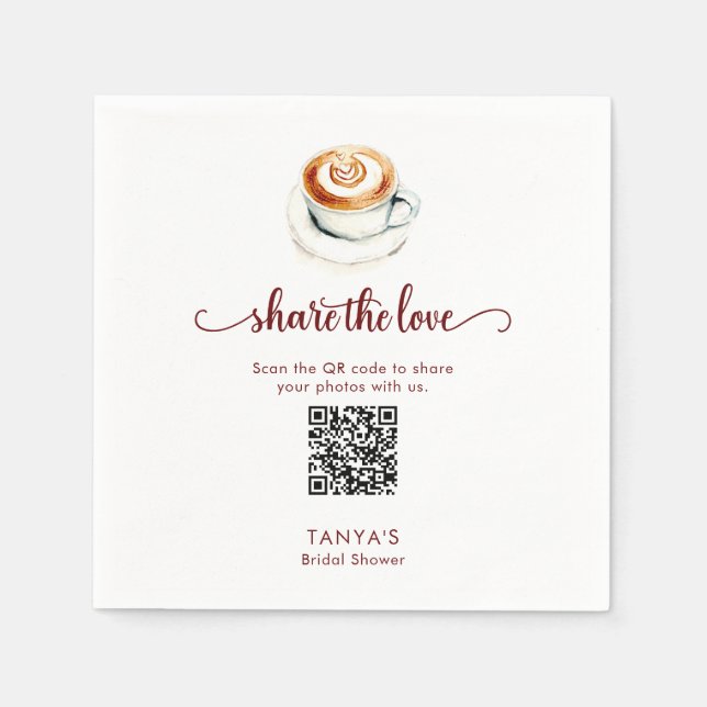 Love is Brewing Share the Love Photos QR Code Napkin (Front)