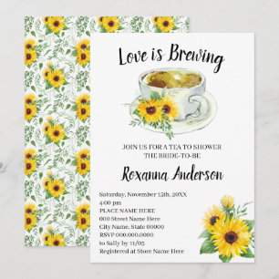 Love is Brewing Sunflowers Tea Bridal Shower Invitation