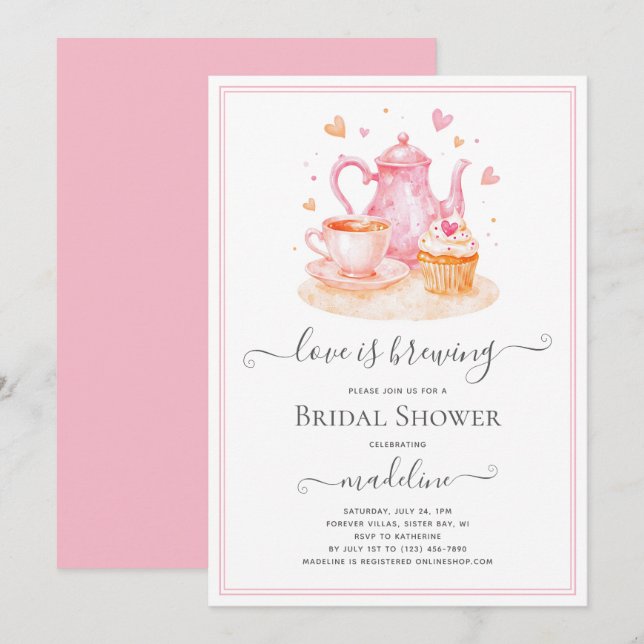 Love is Brewing Tea Bridal Shower Invitation (Front/Back)