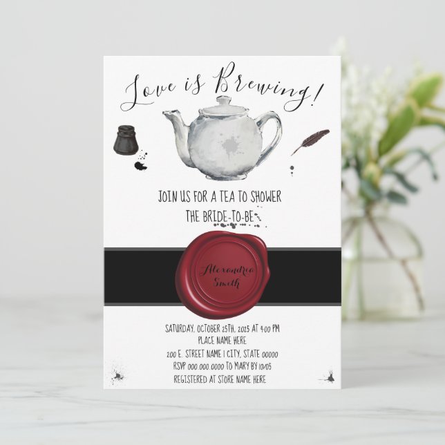 Love is Brewing | Tea Bridal Shower Invitation (Standing Front)