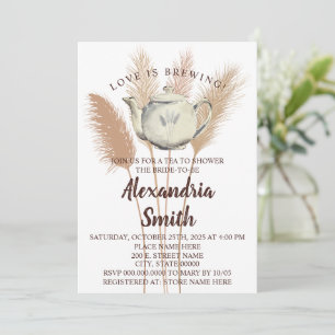 Love is Brewing Tea Bridal Shower Pampas Grass Invitation