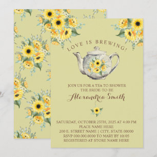 Love is Brewing Tea Bridal Shower Sunflowers Invitation
