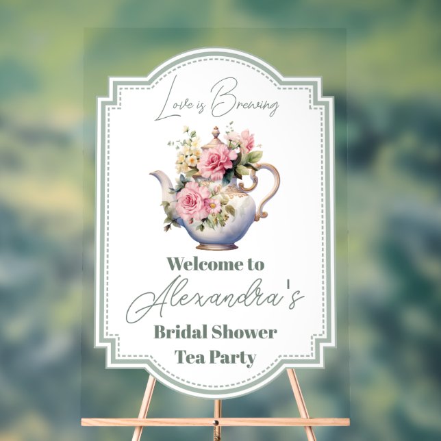 Love is Brewing Tea Party Bridal Shower Welcome  Acrylic Sign (Neutral)