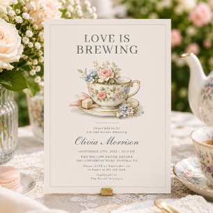 Love is Brewing Tea Party Floral Bridal Shower Invitation