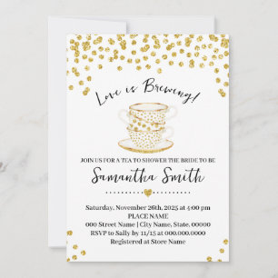Love is Brewing Tea Shower Gold Glitter Invitation