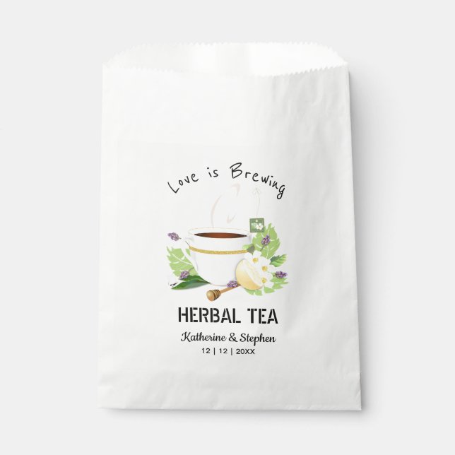 Love Is Brewing Tea Wedding Favour Bag (Front)