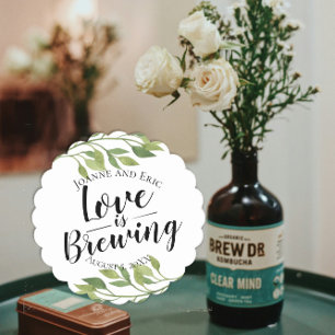 love is brewing wedding floral & Leaf pub wedding Paper Coaster