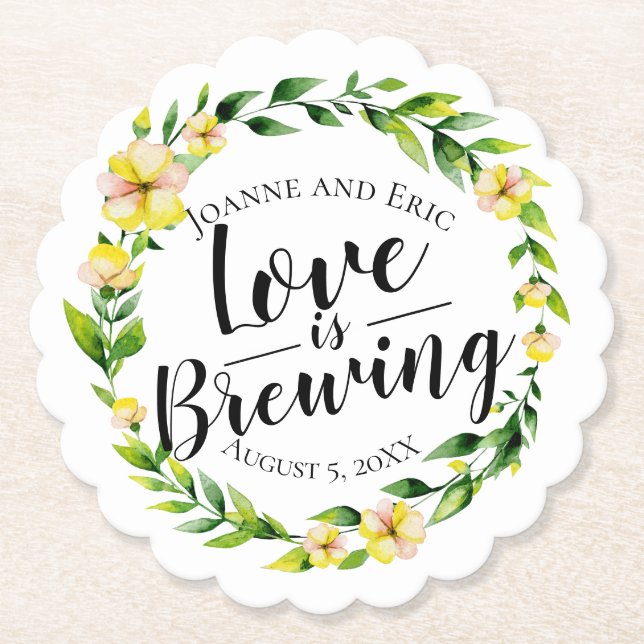 love is brewing wedding pub custom coaster (Front)