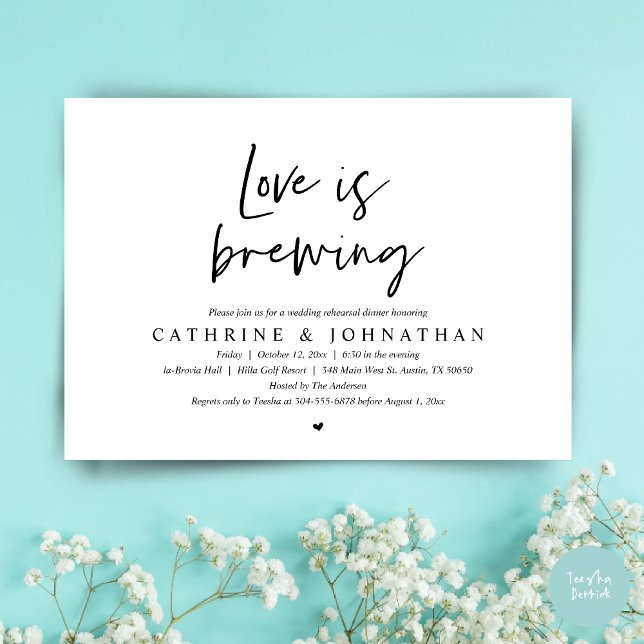 Love is brewing, Wedding Rehearsal Dinner Invitation (Love is Brewing, Wedding Rehearsal Invitation Card, pdf, Beer Wine Party, in Black and White)