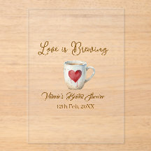 Love is Brewing white coffee mug heart bridal show