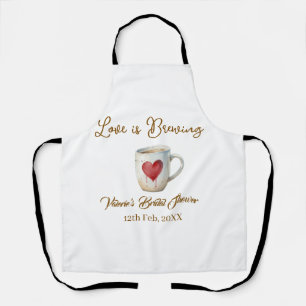 Love is Brewing white coffee mug heart bridal show Apron