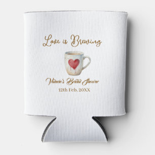 Love is Brewing white coffee mug heart bridal show Can Cooler