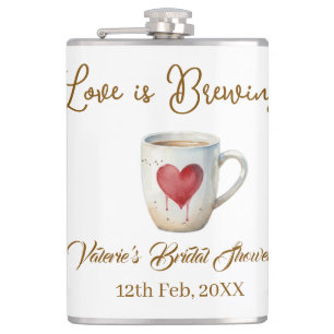 Love is Brewing white coffee mug heart bridal show Hip Flask