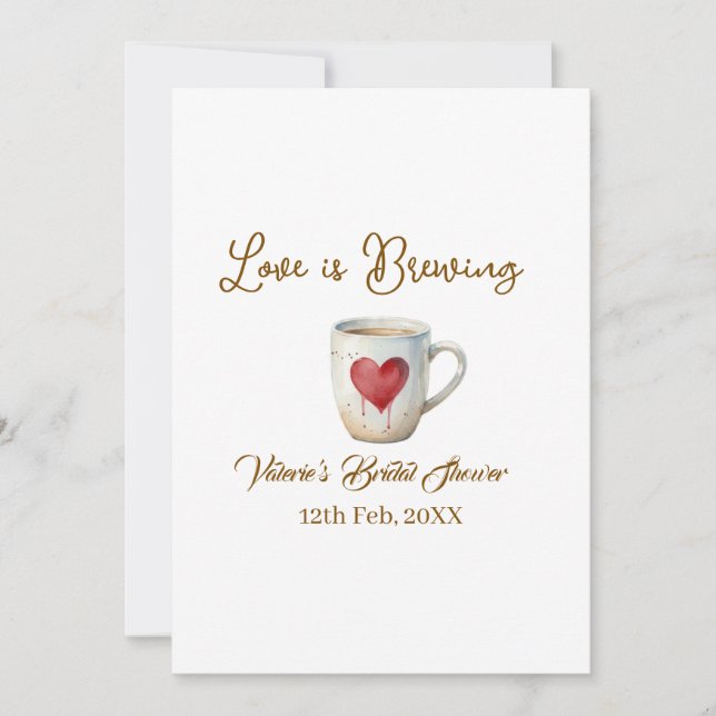 Love is Brewing white coffee mug heart bridal show Invitation (Front)