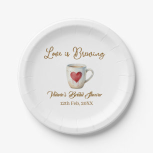 Love is Brewing white coffee mug heart bridal show Paper Plate