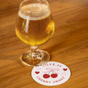 Love Is Cherry Sweet Bridal Shower Round Paper Coaster