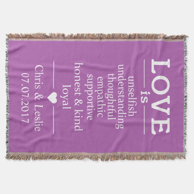 Love Is … custom names, date & colour throw blanke Blanket (Front)