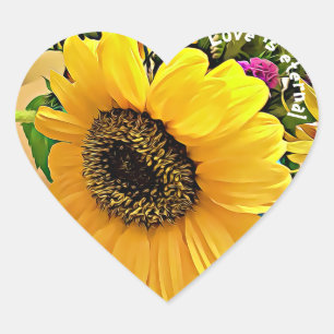 LOVE IS ETERNAL, heart shaped sunflower stickers