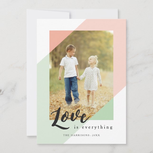 Love is Everything Pastel Geometric Photo Holiday Card (Front)