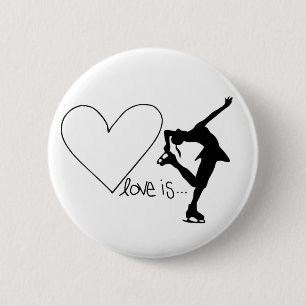 Love is Figure Skating, Girl Skater & Heart 2 Inch Round Button