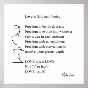 Love is fluid poem poetry wall art poster black 