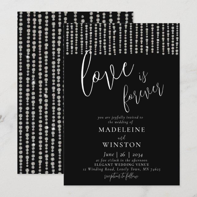 Love is Forever Glitter Diamond Sparkles Wedding Invitation (Front/Back)