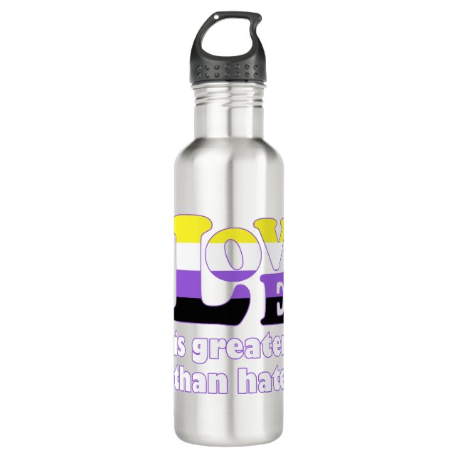 Love Is Greater Than Hate (Non-binary Pride) 710 Ml Water Bottle (Front)