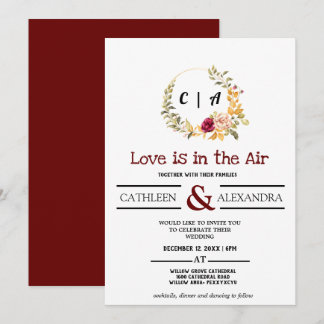 Love IS IN AIR Romantic Script with elegant floral Invitation