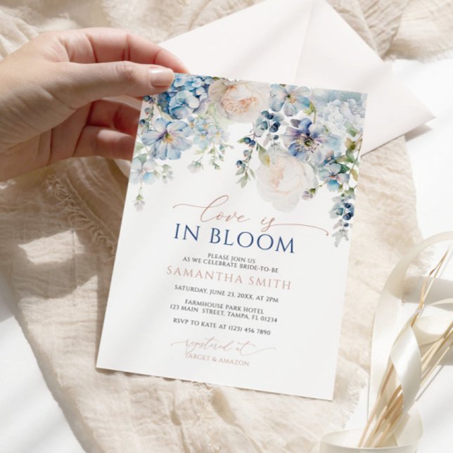 Love is in Bloom Blue Hydrangea Bridal Shower Invitation (Creator Uploaded)