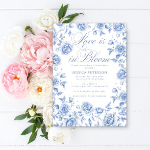Love Is In Bloom Blue & White Bridal Shower  Invitation