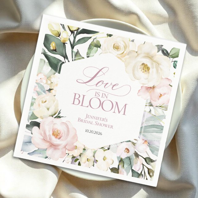 Love is in Bloom | Boho Floral Frame Bridal Shower Napkin (Creator Uploaded)