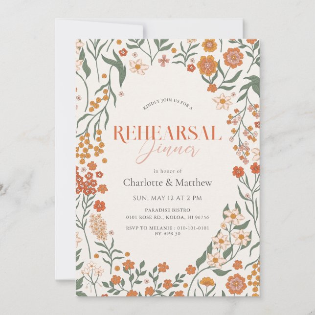 Love is in Bloom Boho Wildflower Rehearsal Dinner Invitation (Front)