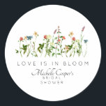Love is in Bloom Bridal Shower Classic Round Sticker<br><div class="desc">Celebrate love in full bloom with our Wildflower Bridal Shower stickers. Featuring vibrant colours and beautiful floral designs,  these stickers will create a charming and romantic atmosphere introduction to a special event.
Designed by Metro-Events.com</div>