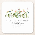 Love is in Bloom Bridal Shower Square Paper Coaster<br><div class="desc">The Elegant Wildflower Bridal Shower "Love is in Bloom" custom coaster is a beautiful and functional addition to any wedding celebration. The coaster features a stunning design of wildflowers in soft,  delicate hues,  evoking the beauty of nature and the joy of love.
Designed by Metro-Events.com</div>