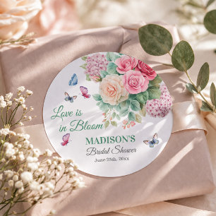 Love is in Bloom Butterflies Bridal Shower Classic Round Sticker