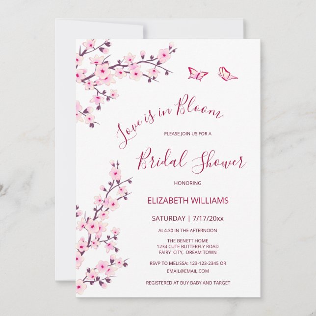Love Is In Bloom | Cherry Blossom Bridal Shower Invitation (Front)