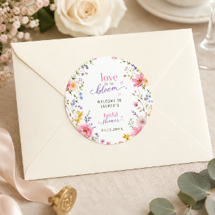 Love Is In Bloom Chic Floral Pink Custom Classic Round Sticker