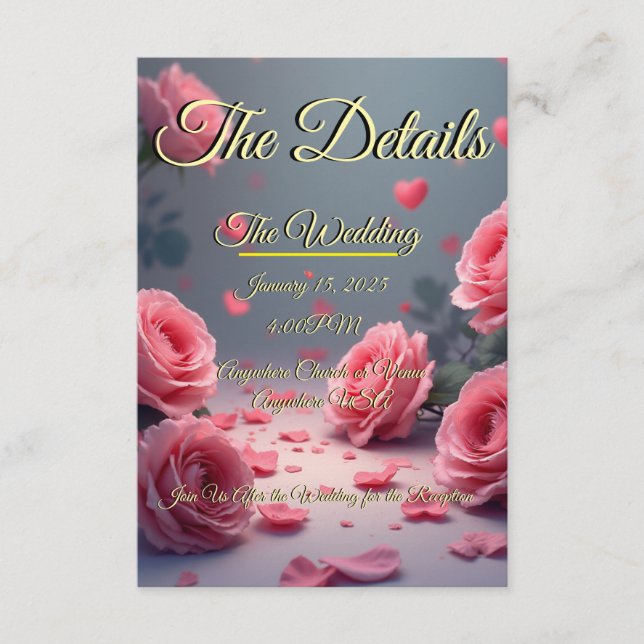 Love is in Bloom Details Pink Roses Wedding Invite (Front)