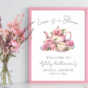 Love Is In Bloom Floral Tea Bridal Shower Sign