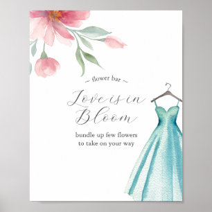 Love is in Bloom Flower Bar Poster Blue Dress