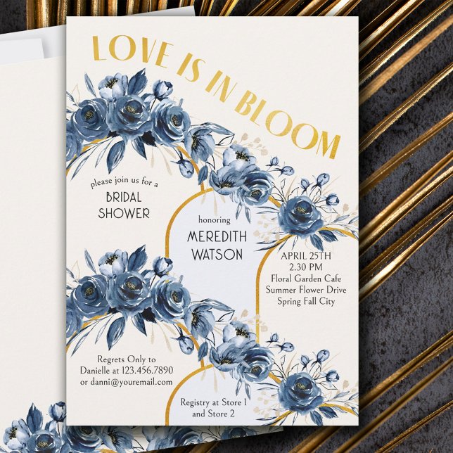 Love is in Bloom Gold Arch Blue Rose Bridal Shower Invitation (Creator Uploaded)