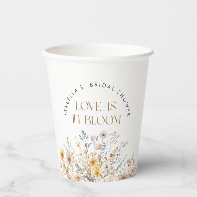 Love Is In Bloom Modern Wildflower Bridal Shower Paper Cups (Front)