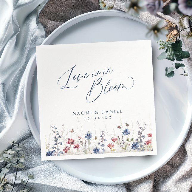 Love is in Bloom Navy Wildflower Rustic Wedding Napkin (Love is in Bloom Navy Wildflower Rustic Wedding Napkins)