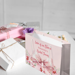 Love is in Bloom pink bow floral Bridal Shower Large Gift Bag