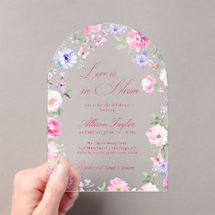 Love Is In Bloom Pink Floral Arch Bridal Shower Acrylic Invitations