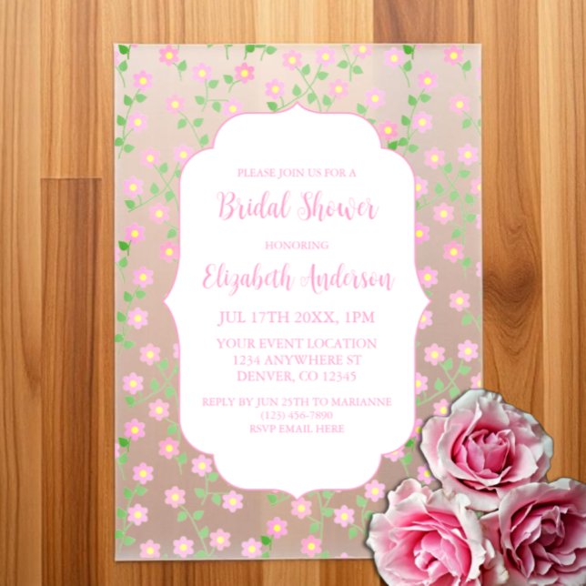 Love Is In Bloom Pink Floral Bridal Shower Vellum Invitations (Creator Uploaded)